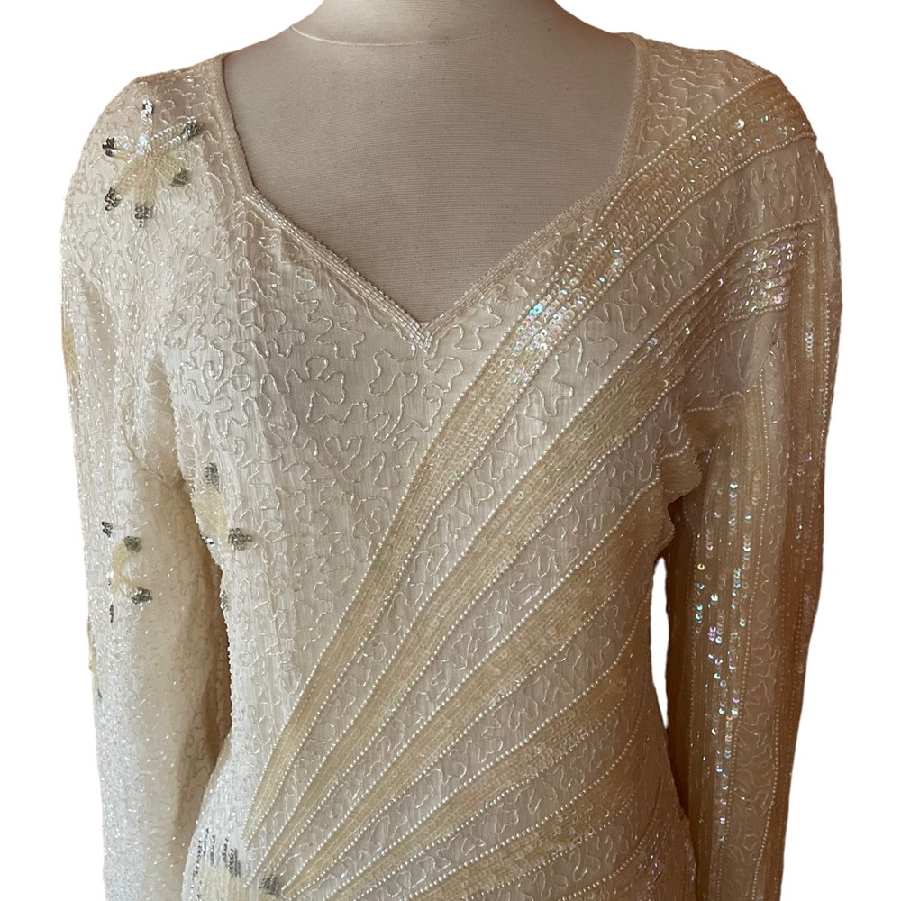 NWT Vintage‎ Jewel Queen 100% Silk, Handmade, Beaded & Sequin, V-Neck Gown - Picture 2 of 13